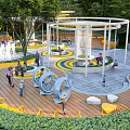 Scenic Public Park Landscape With Circular Rest Zones Fountain Palm Trees And Play Areas