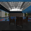Indoor Swimming Pool With Blue Water Lounge Area Natural Light And Green Plants