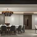 Modern Private Dining Room Interior With Round Table And Chandelier 3d model