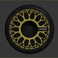 AEZORIC Automotive Black Tire With Golden Wheel Rim Hexagonal Center And Hollow Petal Design