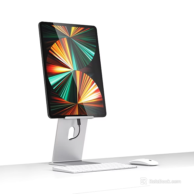 Modern Desktop Computer With Colorful Screen Display Silver Stand Keyboard And Mouse 3d model