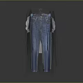 Row of Hanging Clothing Featuring Jeans and Various Colored T-shirts