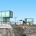 Two Story Container Building With Glass Windows Ocean View Seaside Outdoor Sun Loungers Parasol