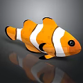 3D Clownfish With Orange Body White Stripes Black Edges Black Eyes And Reflection