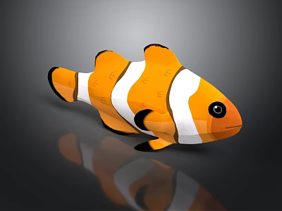 3D Clownfish With Orange Body White Stripes Black Edges Black Eyes And Reflection 3d model
