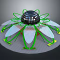 Flower Shaped Outdoor Art Installation With Green Stems White Petals And Black Spherical Top
