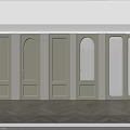 Light Green Hinged Doors Various Designs Glass Panels Solid Wood Golden Handles Dark Flooring