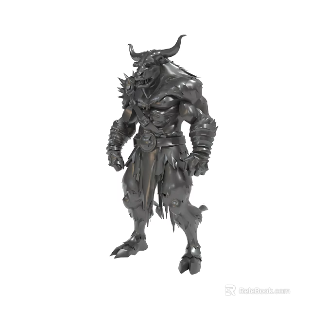 Horned Armored Mythical Creature Fantasy Figure With Muscular Build And Spiked Armor 3d model 