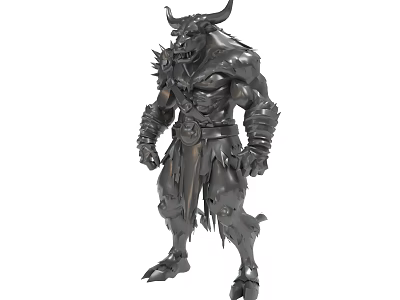 Horned Armored Mythical Creature Fantasy Figure With Muscular Build And Spiked Armor 3d model