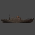 Vintage Cargo Ship With Weathered Hull Wooden Deck And Mast Structures Details