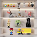 Assorted Toy Dolls Including Superhero Cartoon And LEGO Characters On Display Shelves