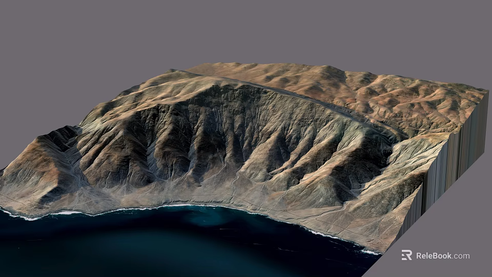 Natural Landscape With Mountain Ranges Coastal Shoreline And Dark Blue Water 3d model 