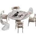 Modern Elegant Dining Table Interior Design with Marble Tabletop and Transparent White Chairs 3d model