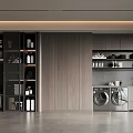 Modern Laundry Room Interior With Storage Cabinets Washing Machines And Gray Tones