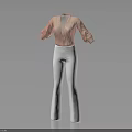 Stylish Pink V Neck Long Sleeve Top With White High Waist Flared Pants