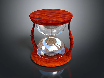 Decorative Hourglass Ornament Set With Wooden Frame Red Wood Round Base Transparent Glass Sand 3d model