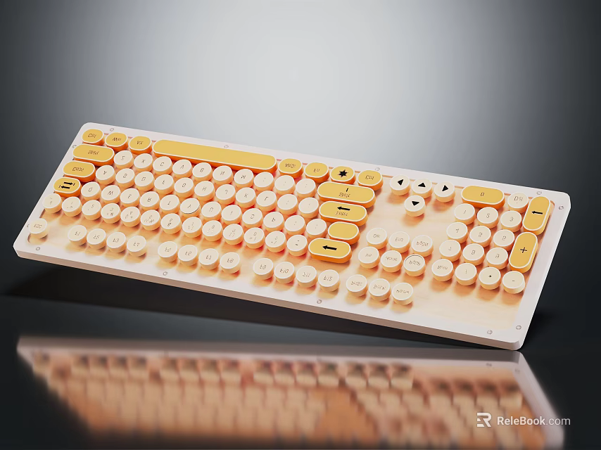 Modern Mechanical Keyboard With White Yellow Round Keycaps And Reflective Surface 3d model 