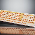 Modern Mechanical Keyboard With White Yellow Round Keycaps And Reflective Surface