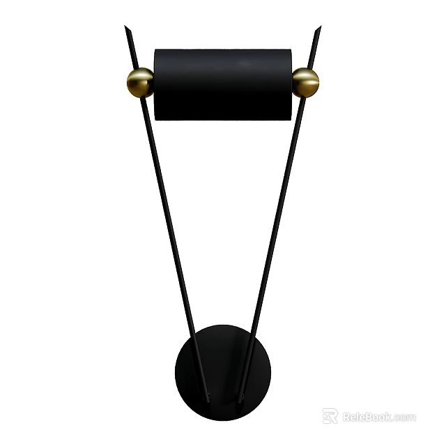 Modern Minimalist Black Wall Lamp With Gold Accents And Circular Base Design 3d model 