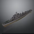 Detailed Military Warship Model With Gray Hull Deck Structures And Cannons