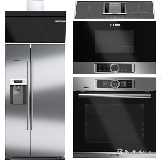 High End Modern Kitchen Appliances Including Stainless Steel Refrigerator Microwave And Oven 3d model 