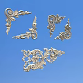 Silver Floral Carving Decorations With Curled Patterns And Corner Long Strip Designs On Blue Background