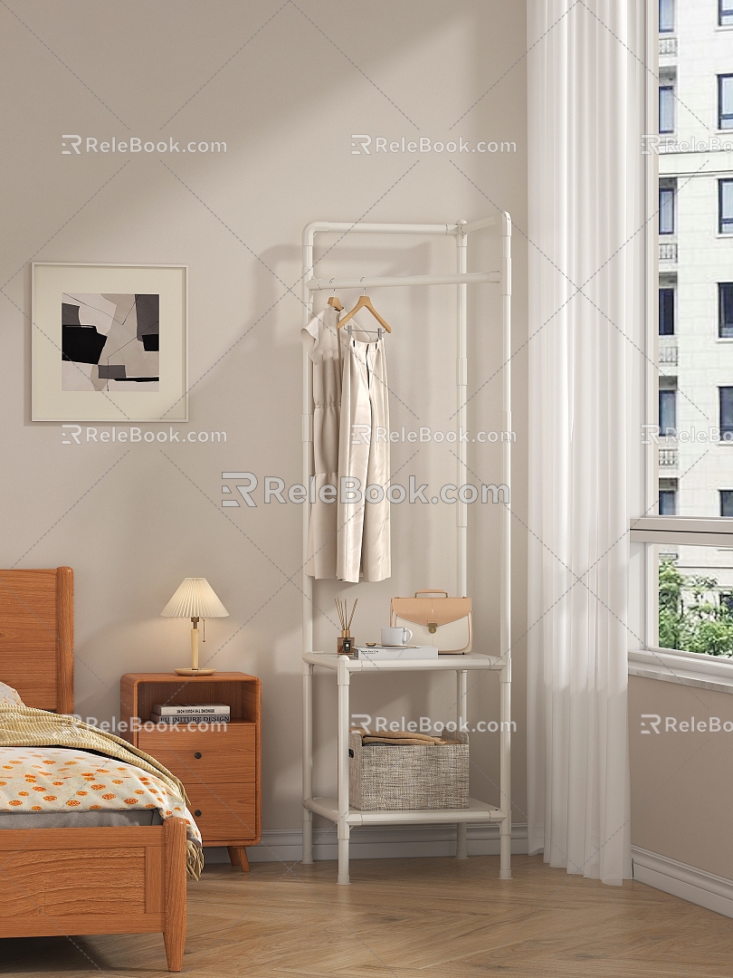 Modern hanger corner rack solid wood bed 3d model