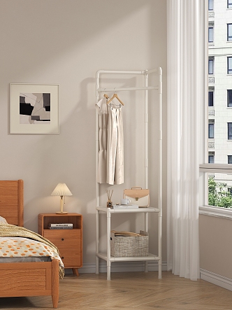 Modern hanger corner rack solid wood bed 3d model