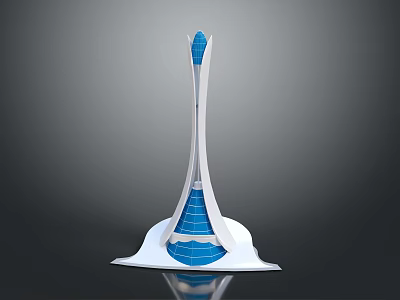 Cartoon Scene Featuring Tall Tower Structure With Blue And White Wavy Base Design 3d model
