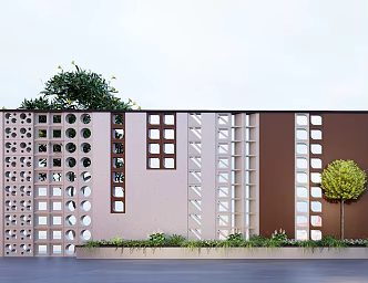 Cement brick wall background wall tiles red brick hollow cement brick landscape courtyard wall 3d model