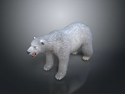 Detailed 3D Polar Bear Model with White Fur Standing on Dark Background and Open Mouth 3d model