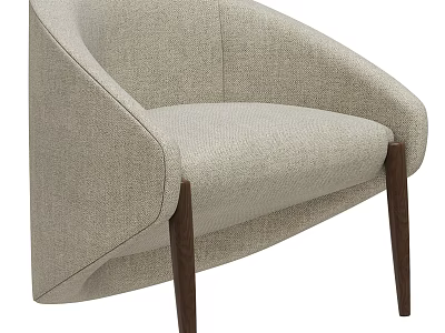 Modern Accent Chair In Beige Fabric With Curved Design And Wooden Legs 3d model
