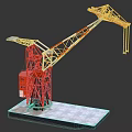 Red And White Crane Model With Engineering Equipment Replica On Platform