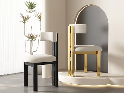 Modern Black And Gold Frame Dining Chairs With Beige Upholstered Seats In Minimalist Interior 3d model