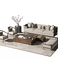 Elegant Modern Sofa And Coffee Table Set With Accent Chairs Vase And Area Rug 3d model