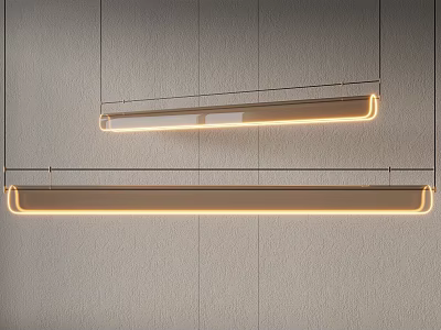 Modern Linear Pendant Lights With Sleek Design And Warm Glowing Light Against Gray Wall 3d model