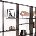 Elegant Modern Shelving Unit with Decorative Books Vases Sculptures and Art Pieces