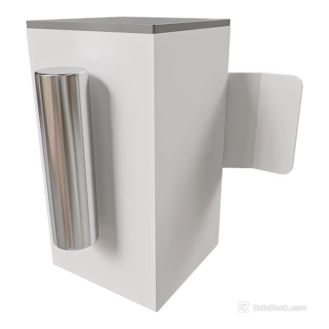 Modern Stainless Steel Door Handle with Sleek Design on White Door Panel 3d model 