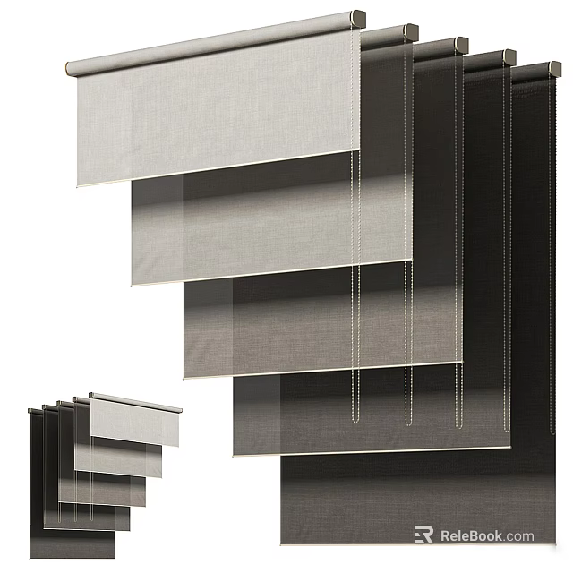 Modern Layered Window Curtains in Neutral Gray Tones with Textured Fabric for Home Decoration 3d model 