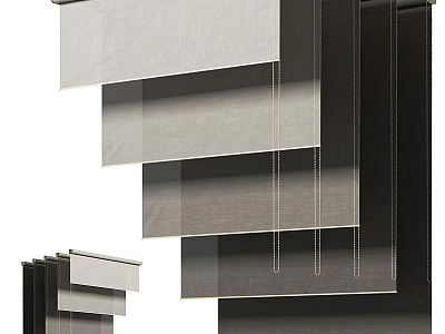 Modern Layered Window Curtains in Neutral Gray Tones with Textured Fabric for Home Decoration 3d model