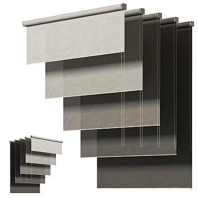 Modern Layered Window Curtains in Neutral Gray Tones with Textured Fabric for Home Decoration 3d model