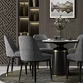 Elegant Modern Dining Table Set With Round Table Gray Chairs Black Base And Gold Accents 3d model