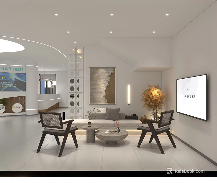 Modern Interior Design Featuring Future Themed Decor Sofa Chairs Lighting Coffee Table And TV 3d model 