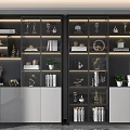 Modern Bookcase Interior Design With Layered Shelves Decorative Items And Green Plants