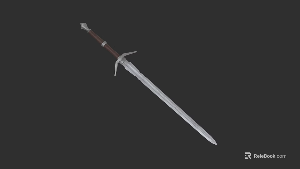 Medieval Weapon Sword With Silver Blade Brown Hilt And Decorative Crossguard 3d model 
