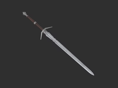 Medieval Weapon Sword With Silver Blade Brown Hilt And Decorative Crossguard 3d model