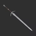 Medieval Weapon Sword With Silver Blade Brown Hilt And Decorative Crossguard