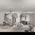 Elegant Modern Living and Dining Area With Sofa Coffee Table and Chandelier