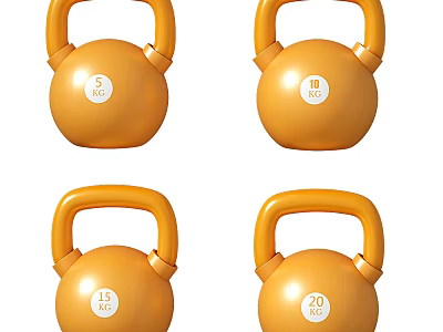 Orange Kettlebells With 5kg 10kg 15kg 20kg Weights For Fitness Training 3d model