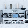 Modern Stainless Steel Kitchen Appliances Including Range Hoods Refrigerators Ovens Stoves And Microwaves